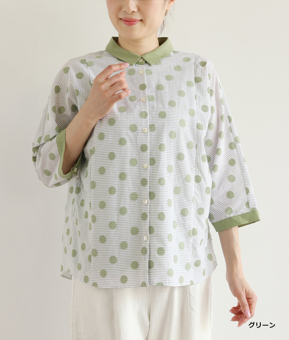 【SALE20%OFF】ドット＆ストライプジャカードブラウス