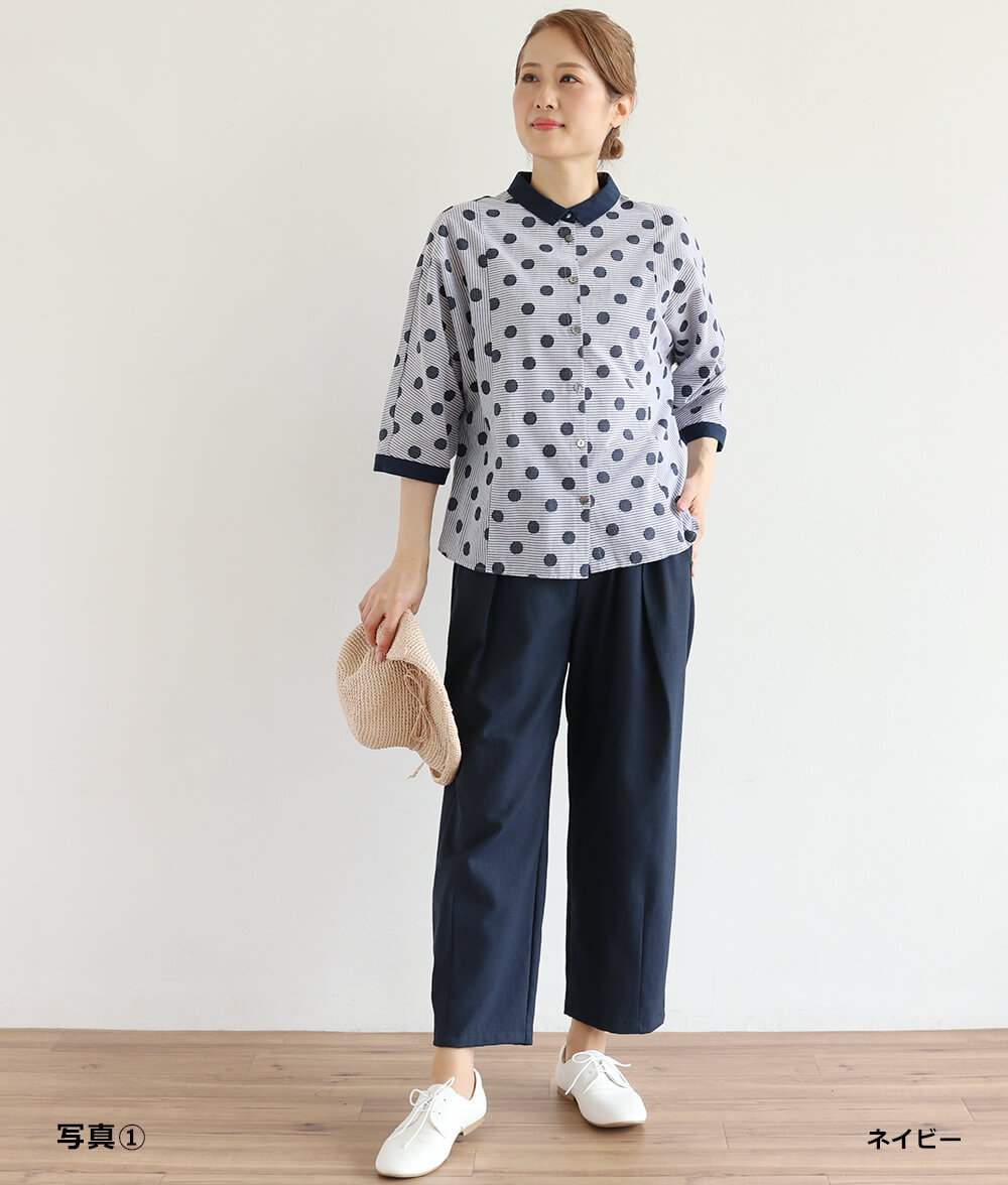【SALE20%OFF】ドット＆ストライプジャカードブラウス