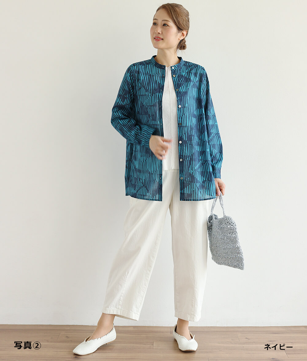 【SALE30%OFF】コットンシフォン線画ブラウス