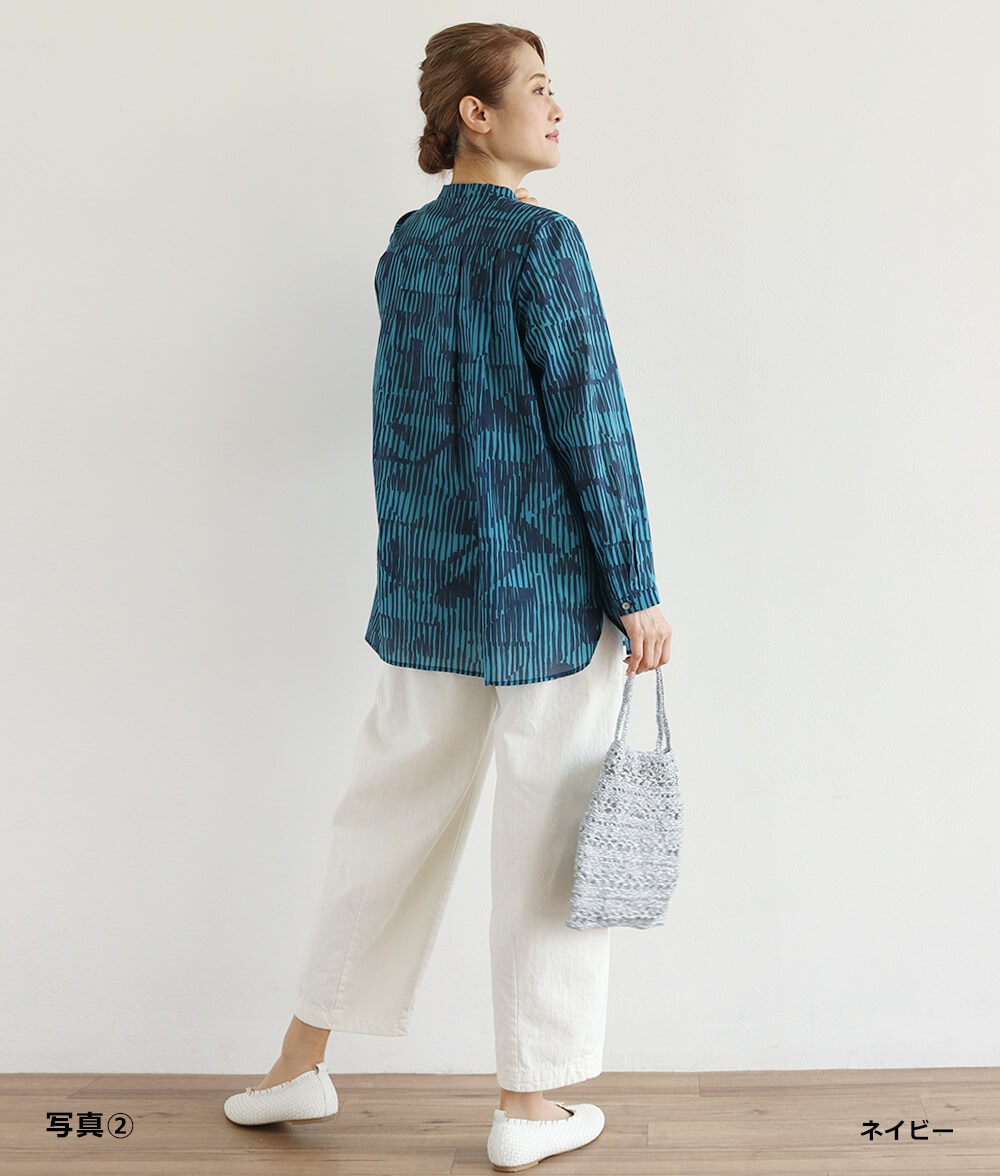【SALE30%OFF】コットンシフォン線画ブラウス