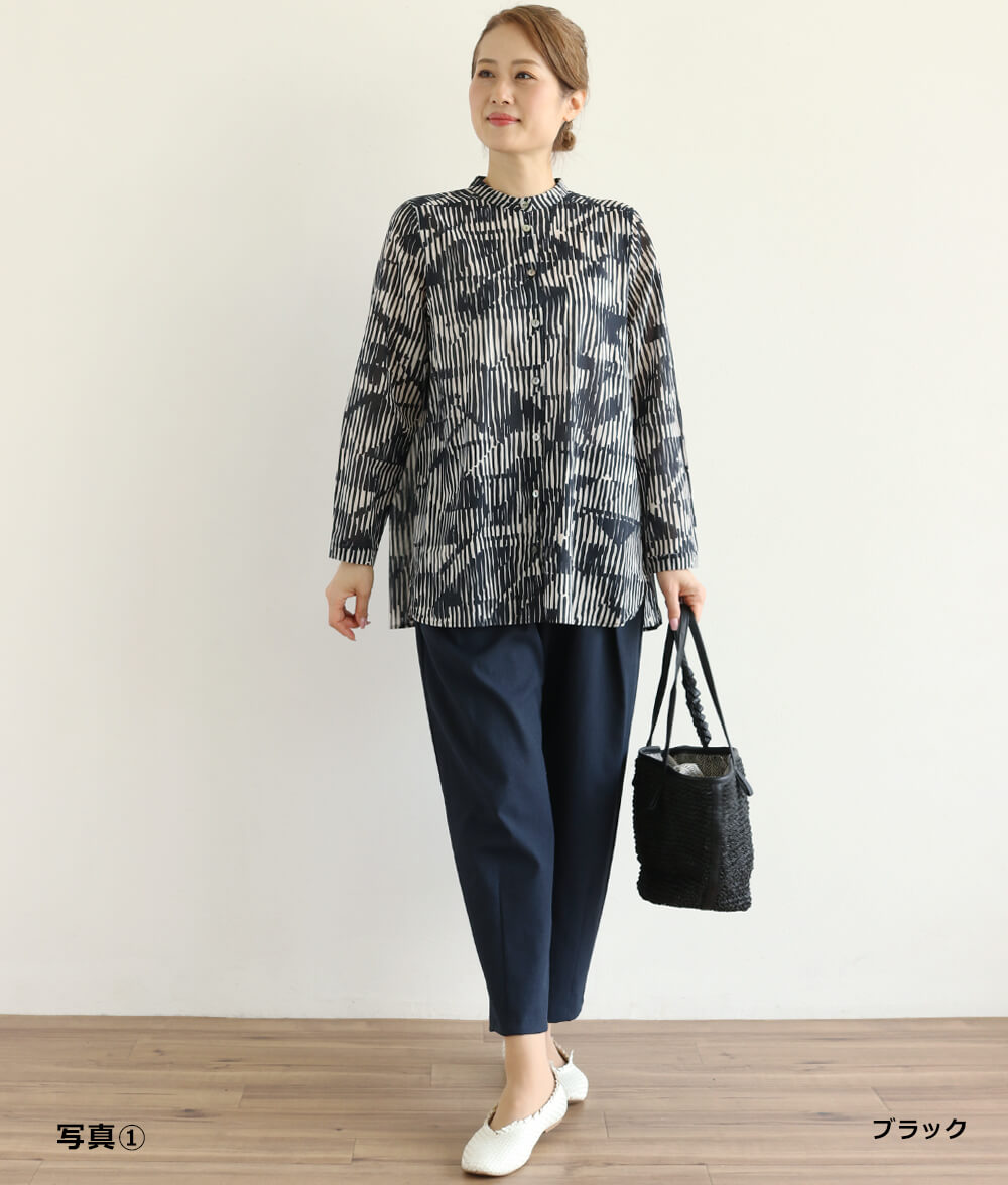 【SALE30%OFF】コットンシフォン線画ブラウス