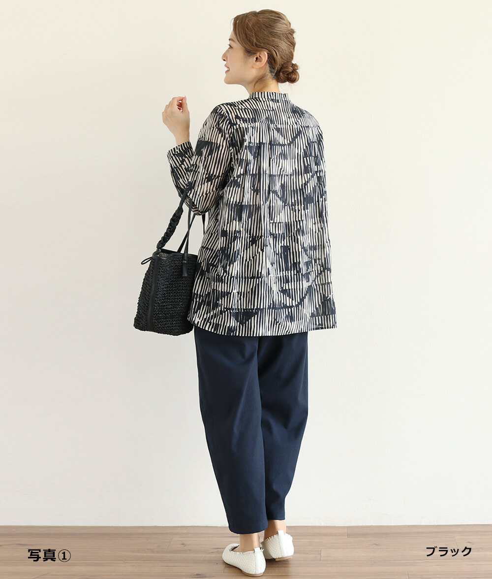 【SALE30%OFF】コットンシフォン線画ブラウス
