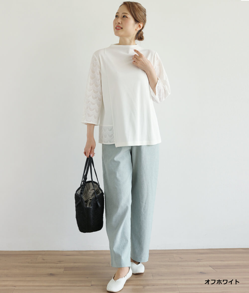 【SALE30%OFF】スカラップ刺繍レースアシメプルオーバー