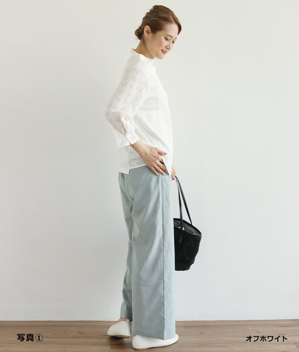 【SALE30%OFF】スカラップ刺繍レースアシメプルオーバー