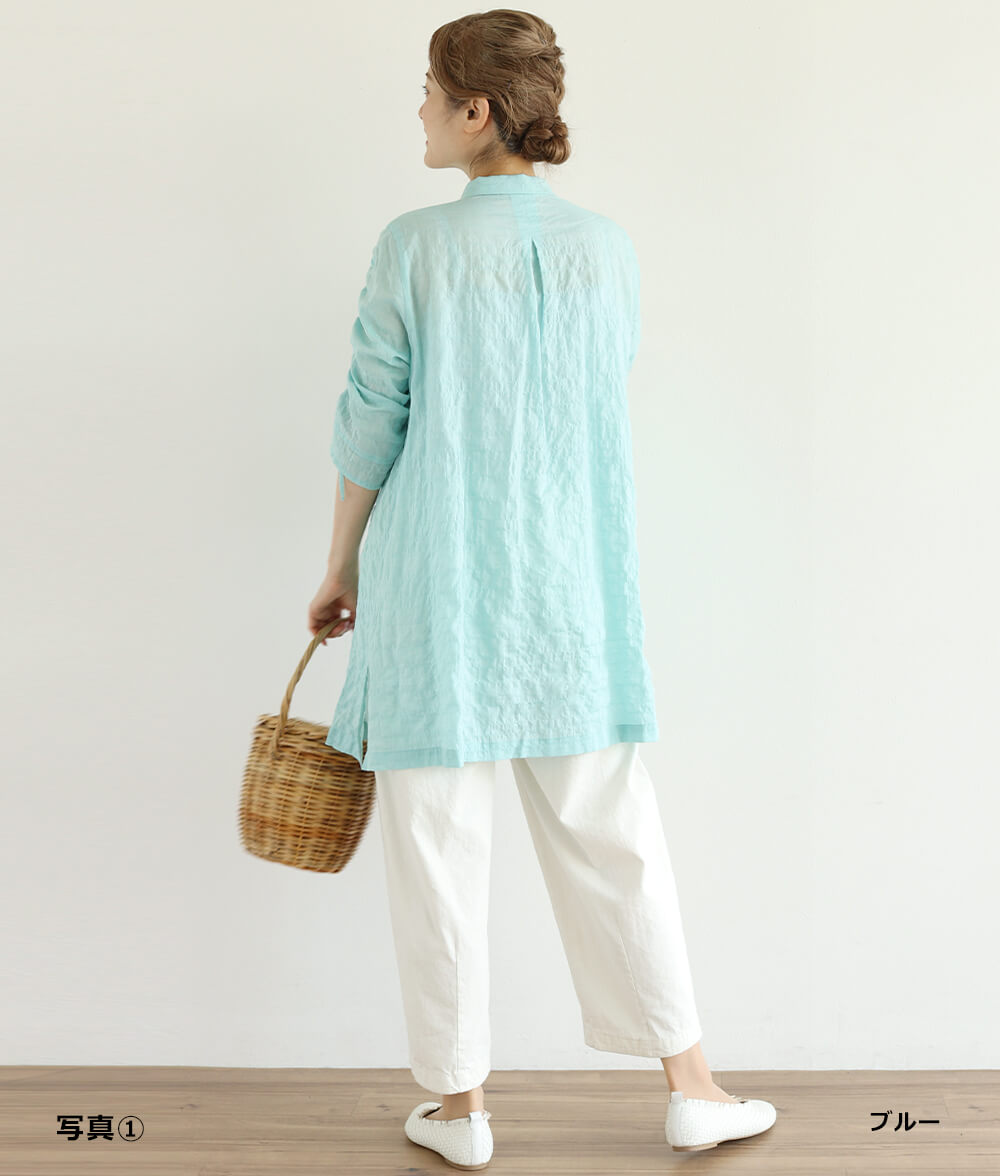 【SALE20%OFF】シャーリングシャンブレーブラウス
