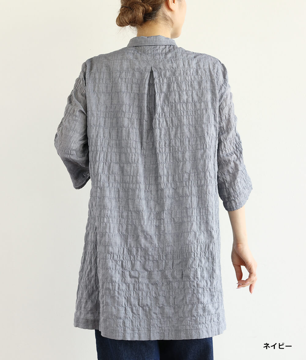 【SALE20%OFF】シャーリングシャンブレーブラウス