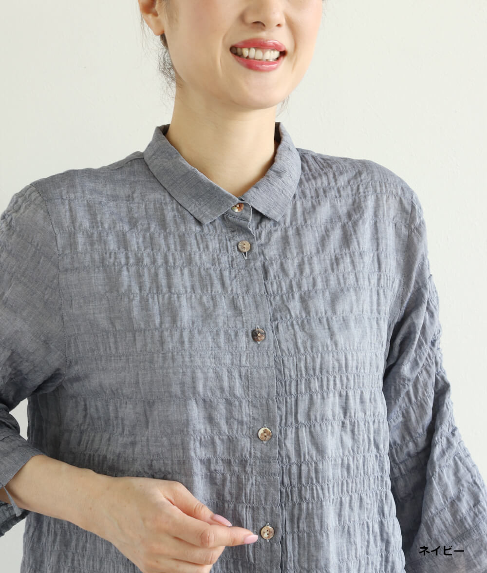 【SALE20%OFF】シャーリングシャンブレーブラウス