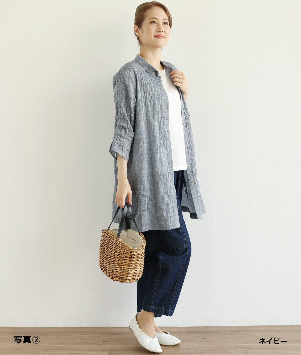 シャーリングシャンブレーブラウスl 50代・60代からの婦人服
