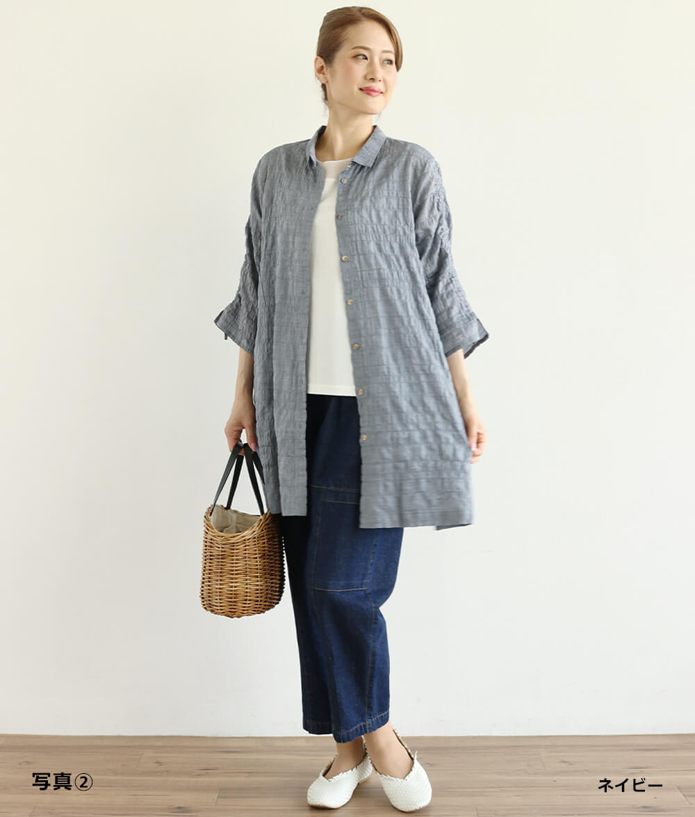 【SALE20%OFF】シャーリングシャンブレーブラウス