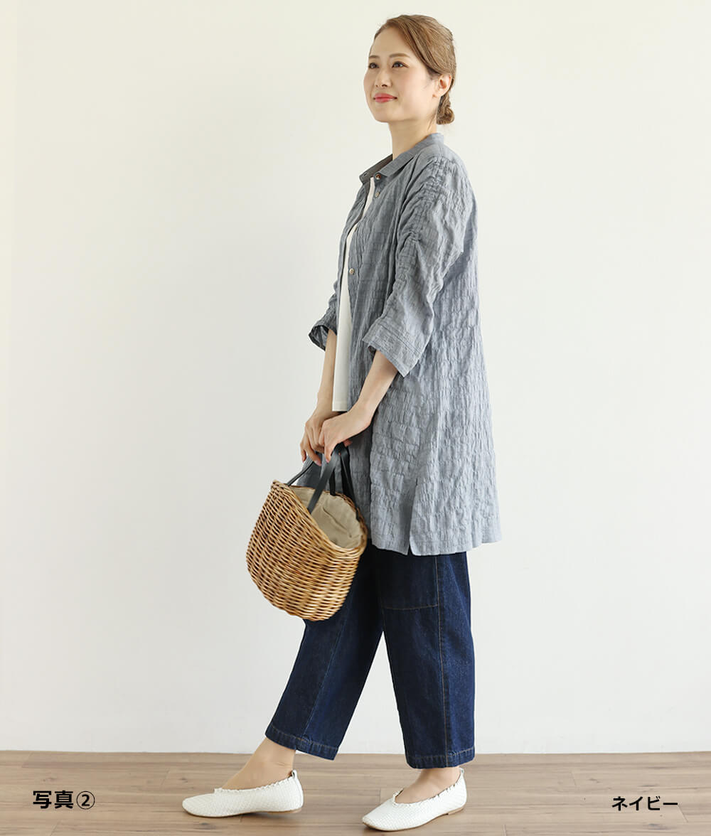 【SALE20%OFF】シャーリングシャンブレーブラウス