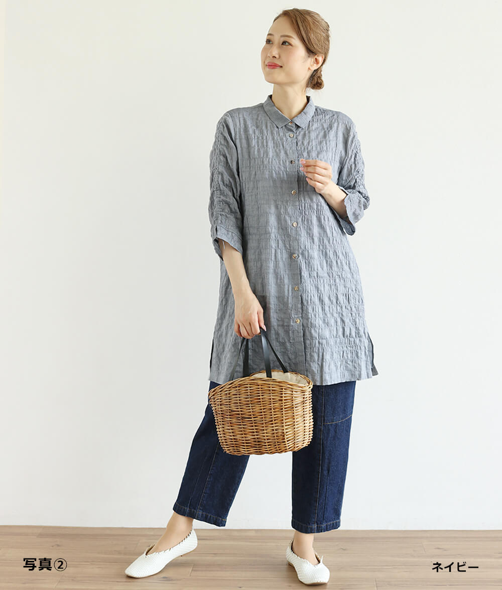 【SALE20%OFF】シャーリングシャンブレーブラウス