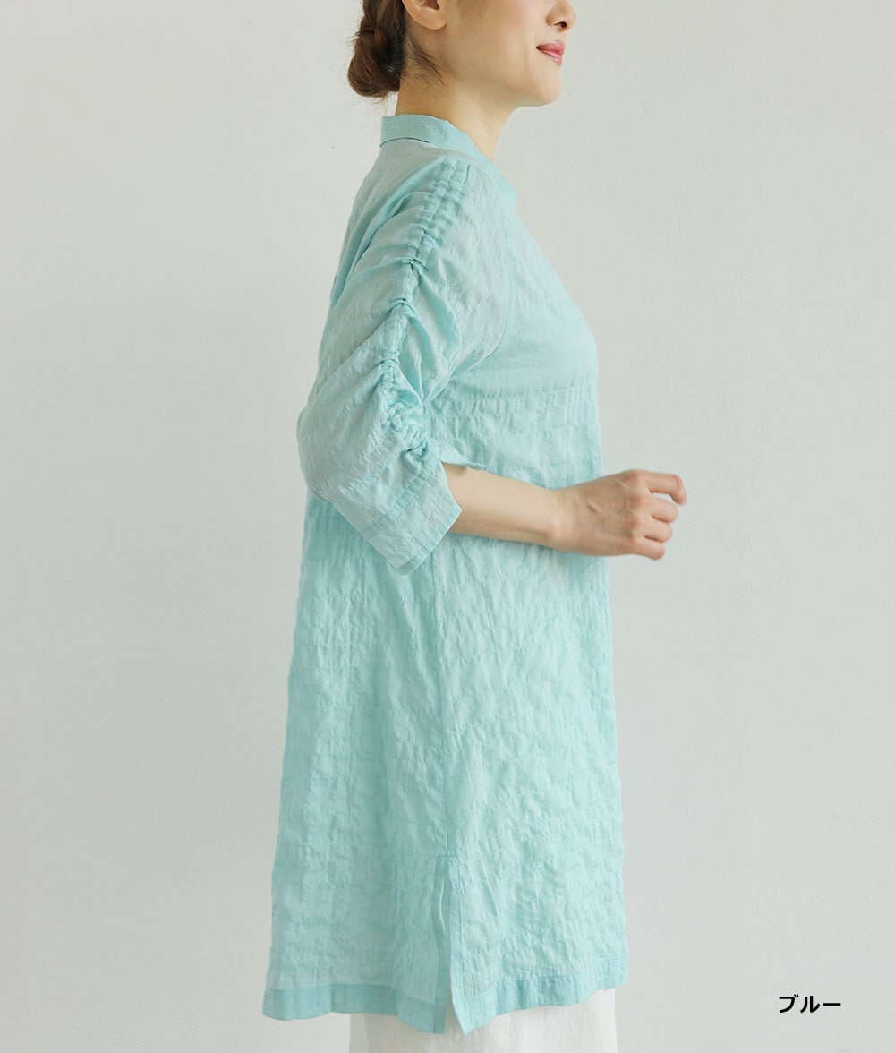 【SALE20%OFF】シャーリングシャンブレーブラウス