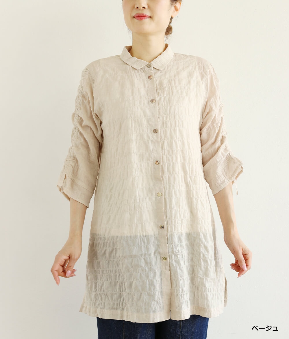 シャーリングシャンブレーブラウスl 50代・60代からの婦人服