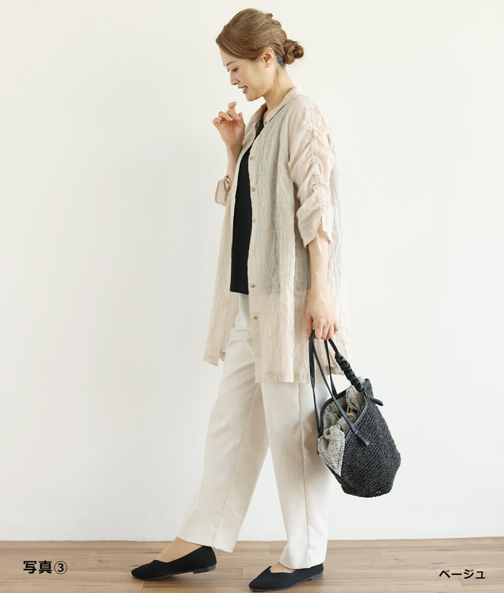 シャーリングシャンブレーブラウスl 50代・60代からの婦人服