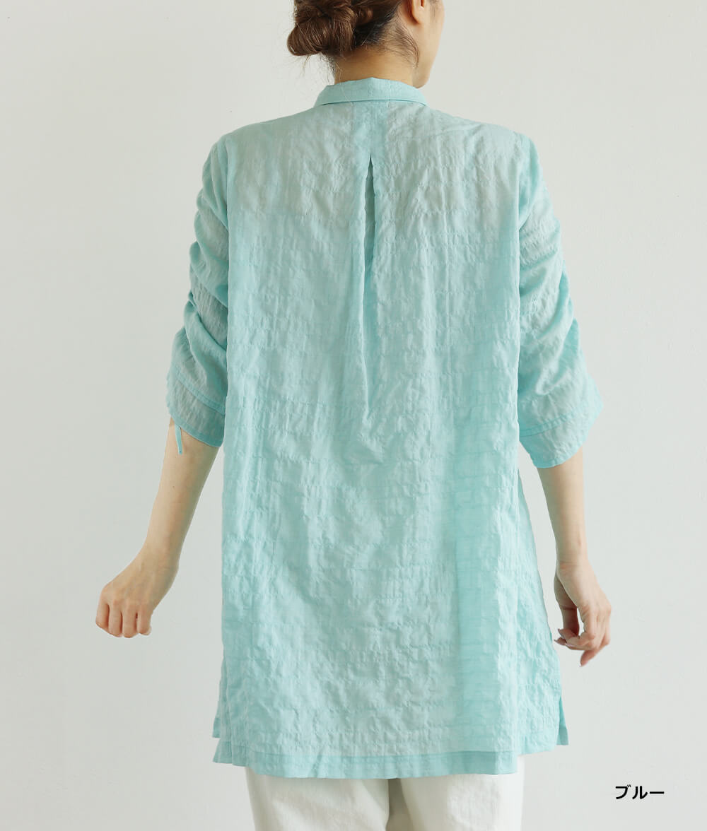 【SALE20%OFF】シャーリングシャンブレーブラウス