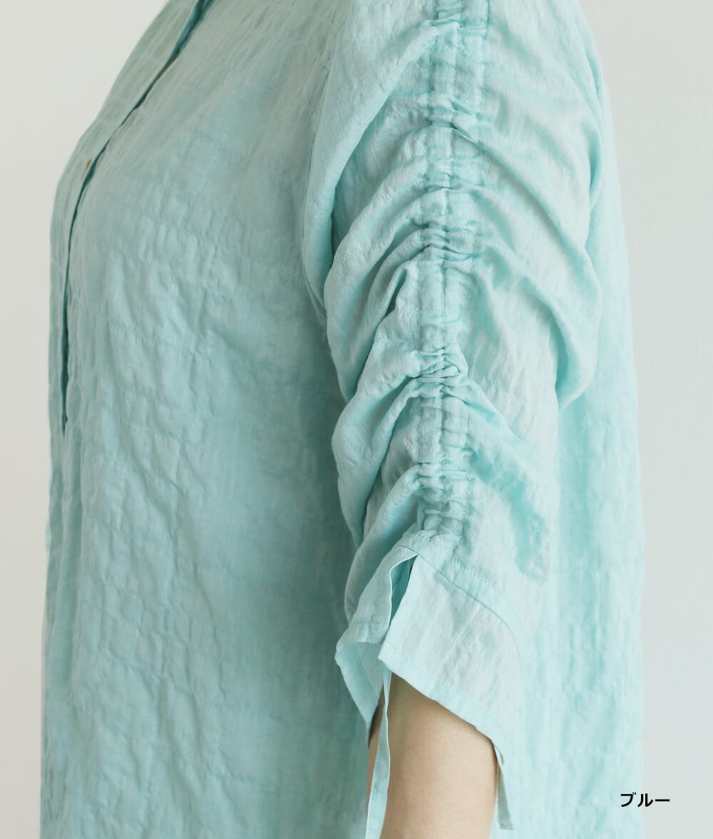【SALE20%OFF】シャーリングシャンブレーブラウス