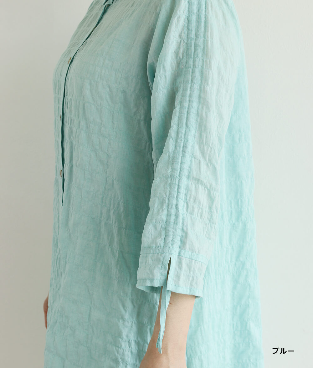 【SALE20%OFF】シャーリングシャンブレーブラウス