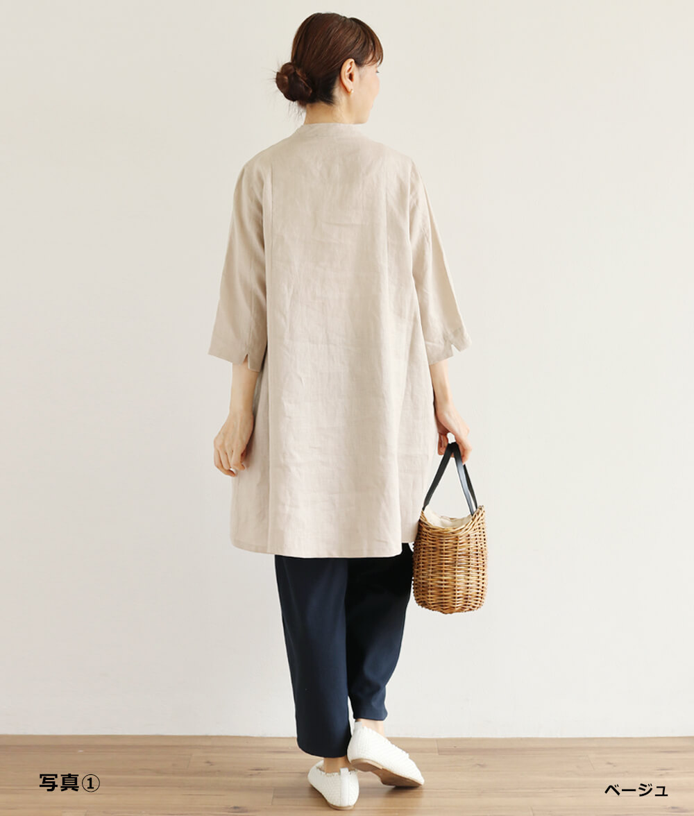 plage リネンチュニック NARU(ナル) 60フレンチリネン チュニックワンピース 655855