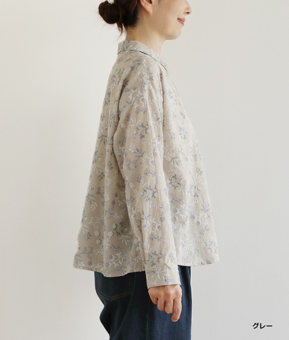 momonohana ブラウス　作家さま　リネン フラワー刺繍ブラウスl 50代・60代からの婦人服 オルウェイズ