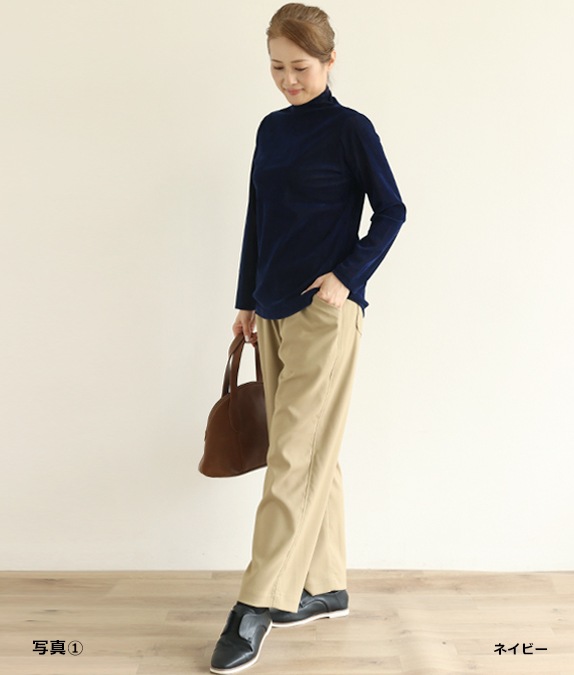 ベロア調フロッキーハイネックプルオーバーl 50代・60代からの婦人服