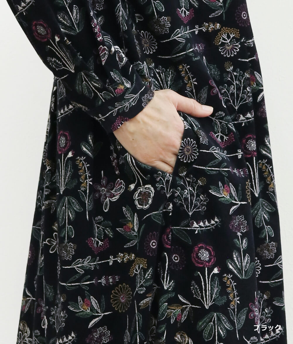 【SALE20%OFF】コーディロイ草花柄ワンピース