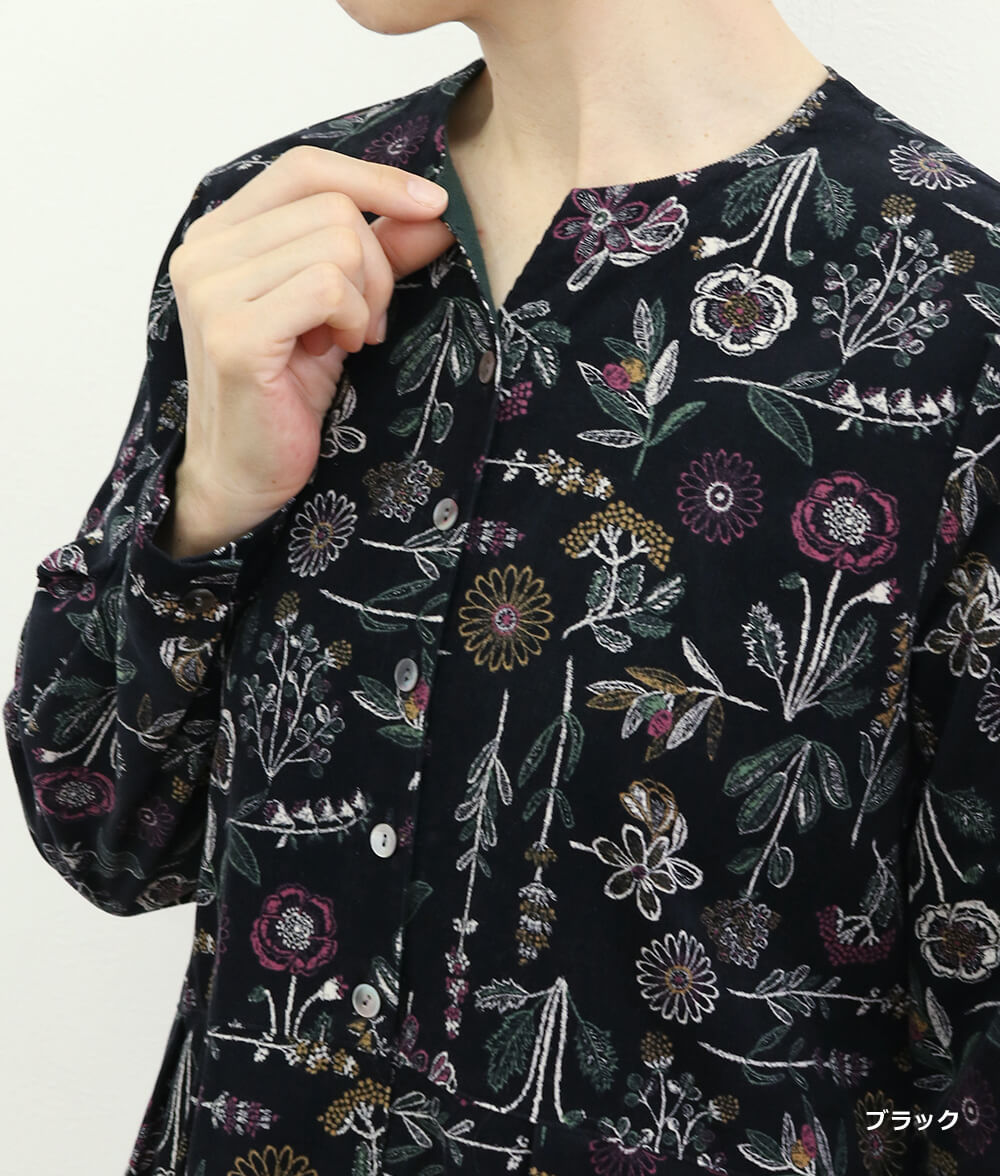 【SALE20%OFF】コーディロイ草花柄ワンピース