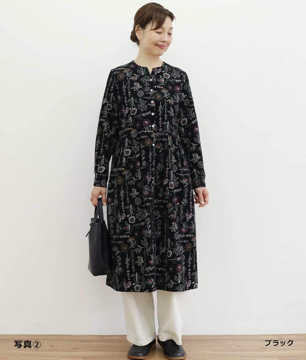 【SALE20%OFF】コーディロイ草花柄ワンピース