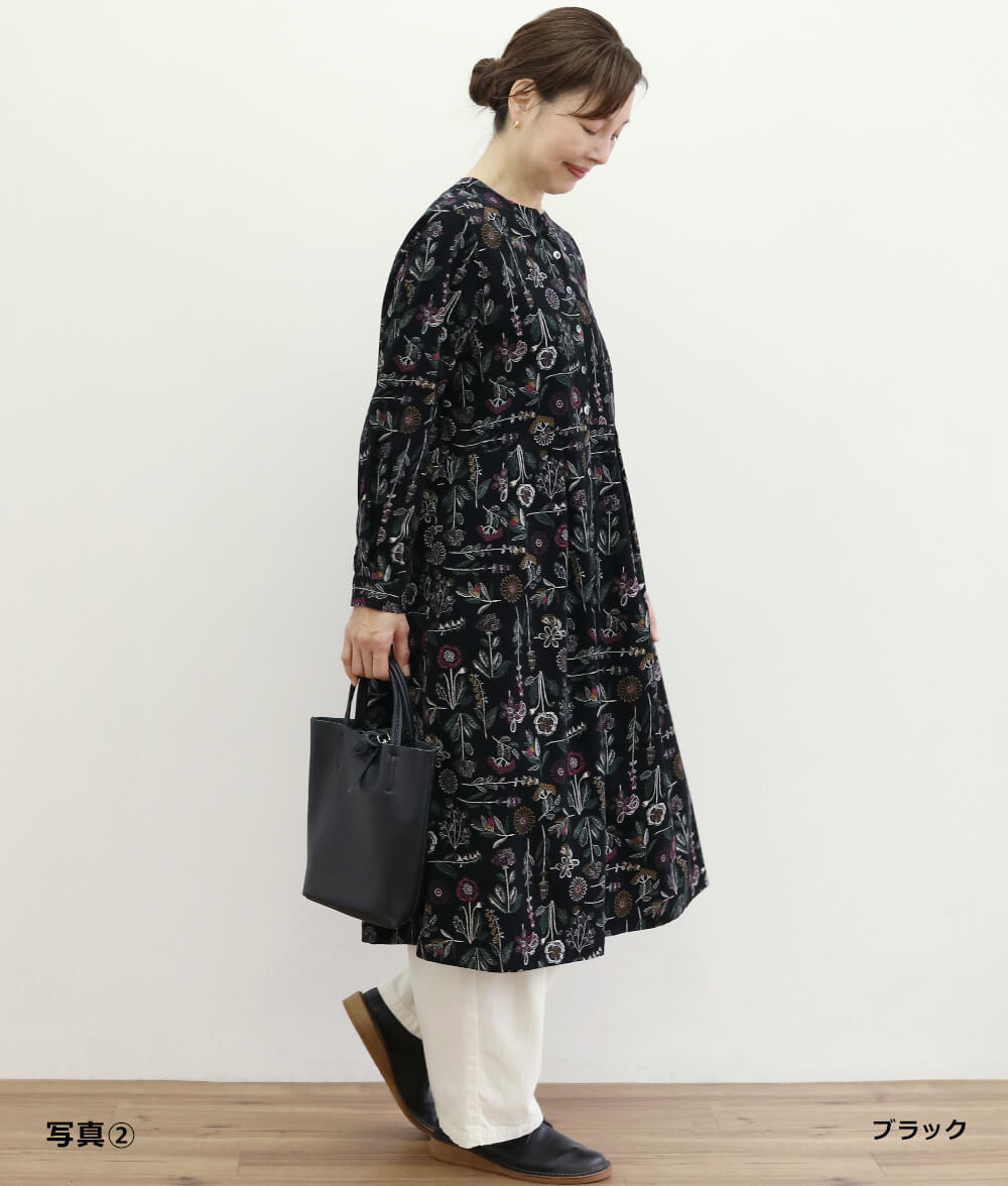 【SALE20%OFF】コーディロイ草花柄ワンピース