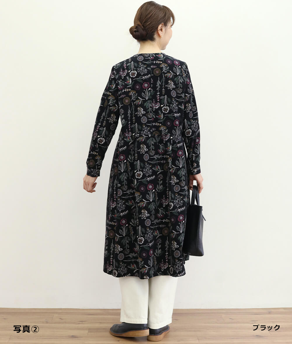 MHLコーデュロイワンピース新品サイズ2新品タグ付き コーデュロイ草花柄ワンピースl 50代・60代からの婦人服 オルウェイズ