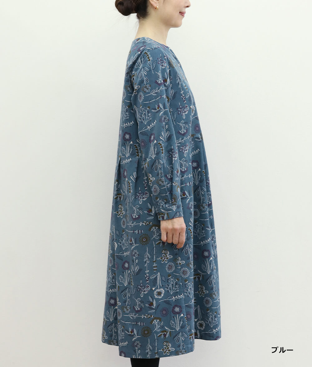 コーデュロイ草花柄ワンピースl 50代・60代からの婦人服 オルウェイズ