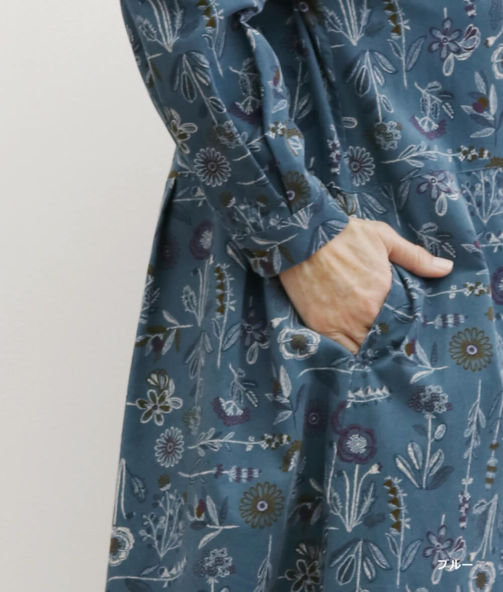 コーデュロイ草花柄ワンピースl 50代・60代からの婦人服 オルウェイズ