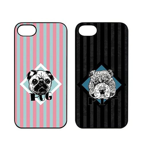 【iPhone SE 第2世代 (SE2) / 8 / 7 ケース】Dparks ブラックケース ストライプ＆ドッグ【パグ / ブルドッグ】