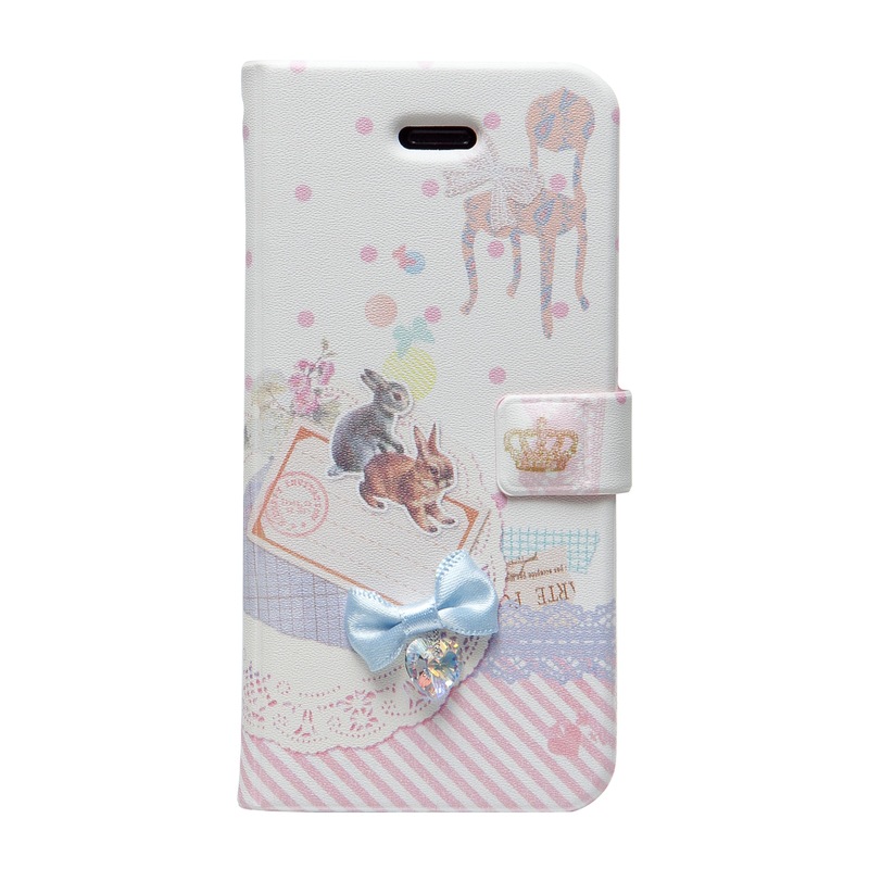 【訳あり アウトレット】 iPhone5/5s ケース Happymori Jewelry Pet Rebbit（ハッピーモリ ジュエリーペット ラビット）アイフォン 手帳型