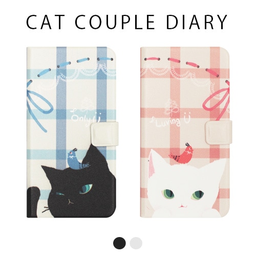 iPhone XS / X ケース Happymori Cat Couple Diary 手帳型 （ハッピーモリ キャットカップルダイアリー）アイフォン カバー 猫
