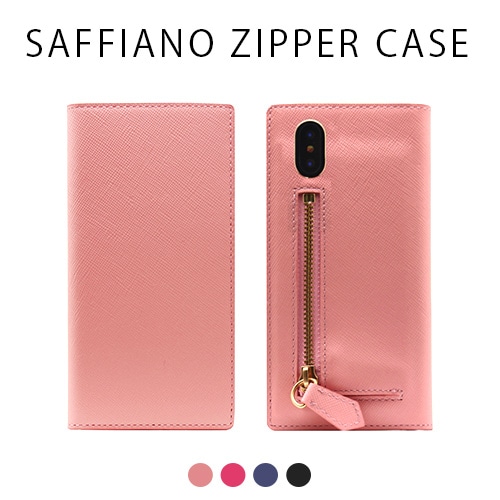 【iPhone XS / X ケース】 SLG Design Saffiano Zipper Case （サフィアーノジッパーケース） 【手帳型 / 本革】