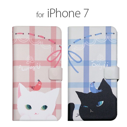 【訳あり アウトレット】 iPhone 8 / 7ケース 手帳型 Happymori Cat Couple Diary（ハッピーモリ キャットカップルダイアリー）アイフォン カバー 猫