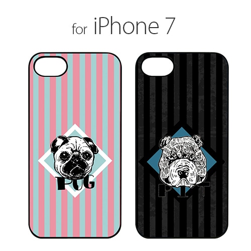 【訳あり アウトレット】 iPhone SE 第2世代 (SE2) / 8 / 7 ケース Dparks ブラックケース ストライプ＆ドッグ パグ / ブルドッグ 
