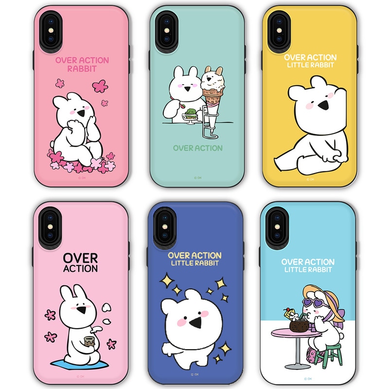 iPhone XS / X ケースすこぶる動くウサギ スライド式 カード収 ケース アイフォン カバー