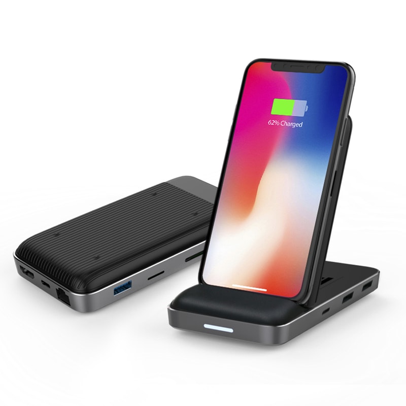 HyperDrive 8in1 USB-C Hub + Qi Wireless Charger Stand HYPER++