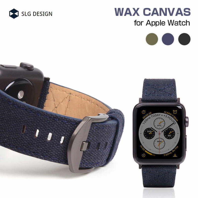 アップルウォッチバンド バンド Wax Canvas キャンバス生地＆本革 交換バンド for Apple Watch 49mm, 46/45/44/42mm|SLG Design|ブランド