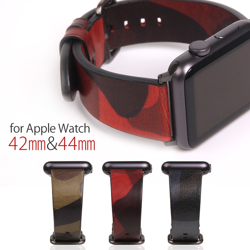 Apple Watch バンド 本革 アップルウォッチ Series 1/ 2/ 3 (42mm)、Series 4/ 5/ 6/ SE （44mm）対応 SLG Design Italian Camo Leather （アップルウォッチバンド イタリアンカモレザー） カモフラージュ柄【アップルウォッチ 2020 新型対応】