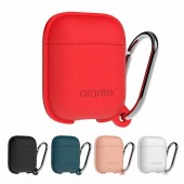 AirPods カラビナ付きケース araree AirPods Case POPS（エアーポッズケース ポップス）airpods カバー 耐衝撃保護 ソフト シリコン素材 革風 Apple AirPods2 第2世代 収納可能 ワイヤレス充電対応