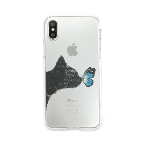 【訳あり アウトレット】 iPhone SE (第3世代) ケース カバー Dparks ソフトクリアケース ネコと蝶々 [iPhone SE3/SE2/12 Pro/12/12 mini/11 Pro/11/XS/X/XR/8/7]