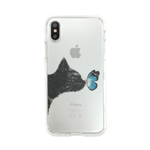 【訳あり アウトレット】 iPhone SE (第3世代) ケース カバー Dparks ソフトクリアケース ネコと蝶々 [iPhone SE3/SE2/12 Pro/12/12 mini/11 Pro/11/XS/X/XR/8/7]