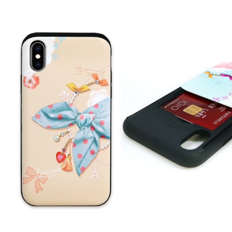 【訳あり アウトレット】 iPhone XS / X ケースHappymori Card slide Dot Scarf（ハッピーモリ カードスライド ドットスカーフ）アイフォン カバー スライド式 カード収納