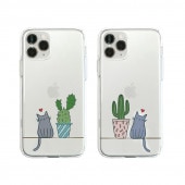 iPhone SE (第3世代) ケース カバー Dparks ソフトクリアケース 猫とサボテン [iPhone SE3/SE2/12 Pro/12/12 mini/11 Pro/11]