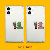 iPhone SE (第3世代) ケース カバー AKAN ソフト スクエアケース おしごとダイナソー たき火 [iPhone SE3/SE2/12 mini/12 Pro/12/11/8/7]