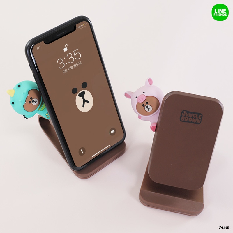 【訳あり アウトレット】 LINE FRIENDS ジャングルブラウン ワイヤレス充電スタンド iphone 充電スタンド 置くだけで 急速充電対応 Qi認証取得 5W 7.5W 10W オートモード 公式ライセンス品 テレワーク 在宅勤務