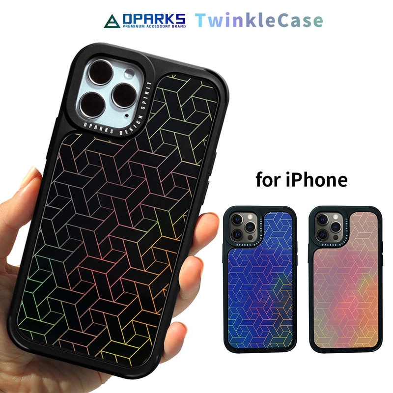 iPhone 12 mini / iPhone 12 Pro / 12  対応 ケース Dparks TWINKLE COVER キューブパターン 背面カバー型 [ ホログラムのイラス キラキラ光る]