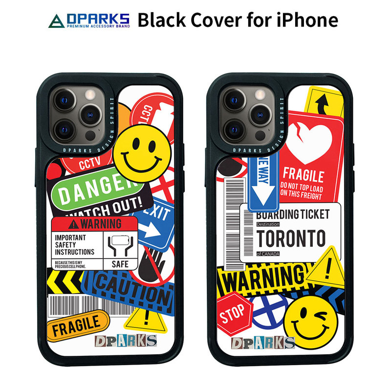 iPhone 12 mini / iPhone 12 Pro / 12  対応 ケース Dparks BLACK COVER TAG STICKER 背面カバー型 [ 画面・カメラ保護設計 四隅のクッションが衝撃吸収 ]